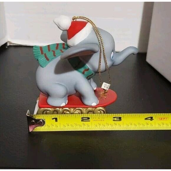 Vtg Grolier Disney Dumbo On Sled Flying Elephant Ornament Porcelain Treasures - Picture 9 of 9
